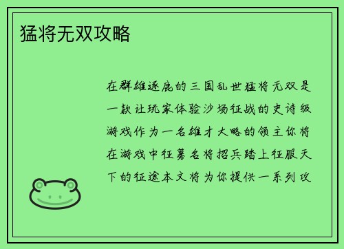 猛将无双攻略